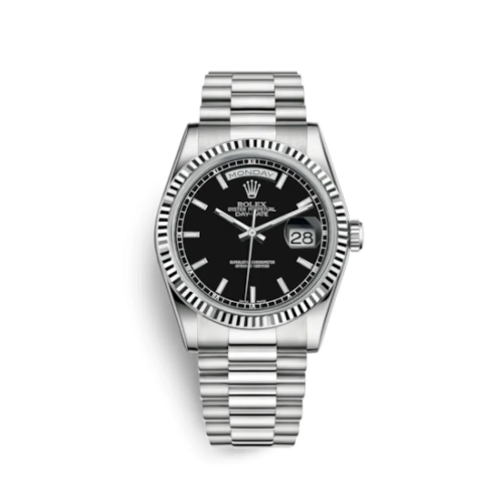 Rolex Day-Date 36 White Gold Fluted / President / Black