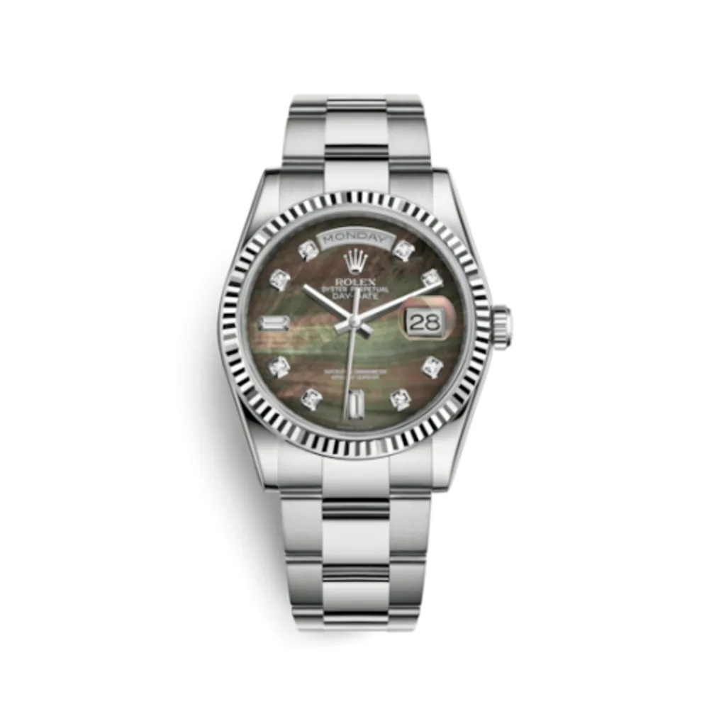 Rolex Day-Date 36 White Gold Fluted / Oyster / Black MOP