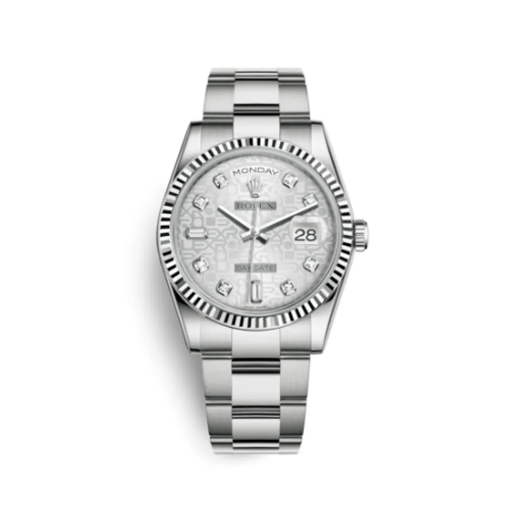 Rolex Day-Date 36 White Gold Fluted / Oyster / Silver Computer