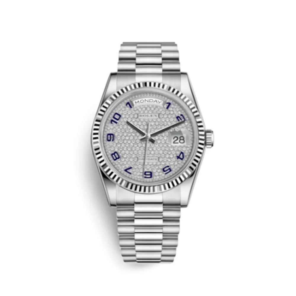 Rolex Day-Date 36 White Gold Fluted / President / Paved