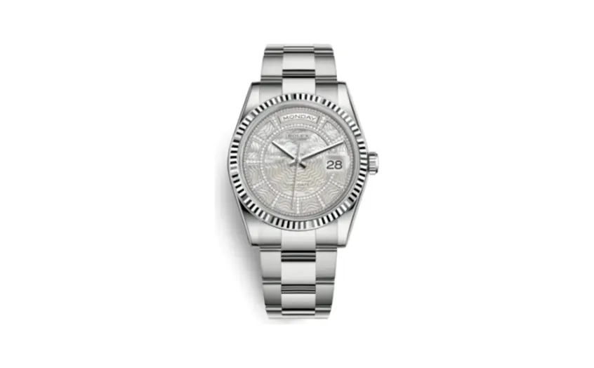 Rolex Day-Date 36 White Gold Fluted / Oyster / MOP Carousel