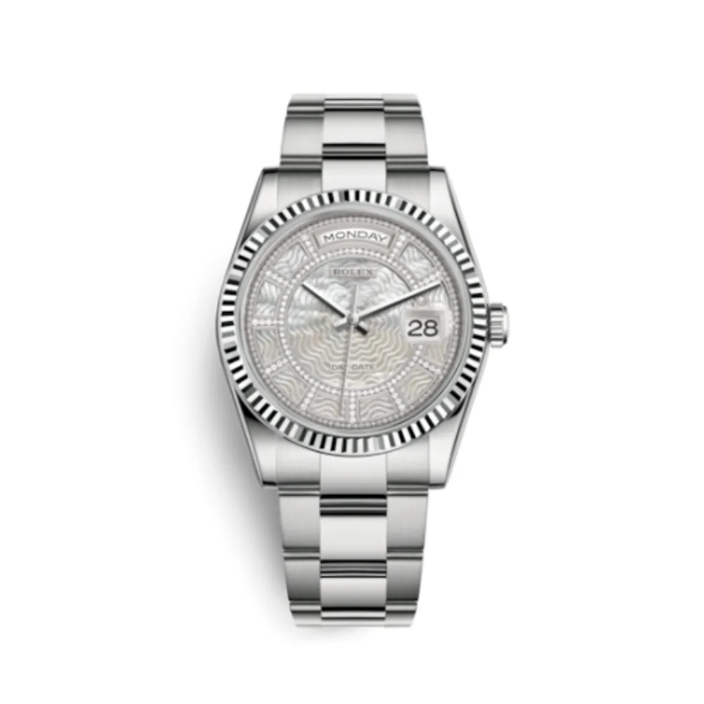 Rolex Day-Date 36 White Gold Fluted / Oyster / MOP Carousel