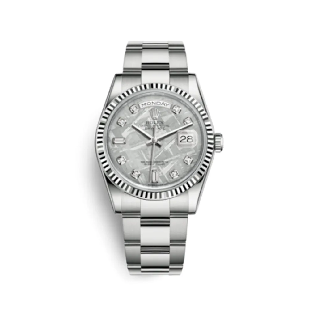 Rolex Day-Date 36 White Gold Fluted / Oyster / Meteorite