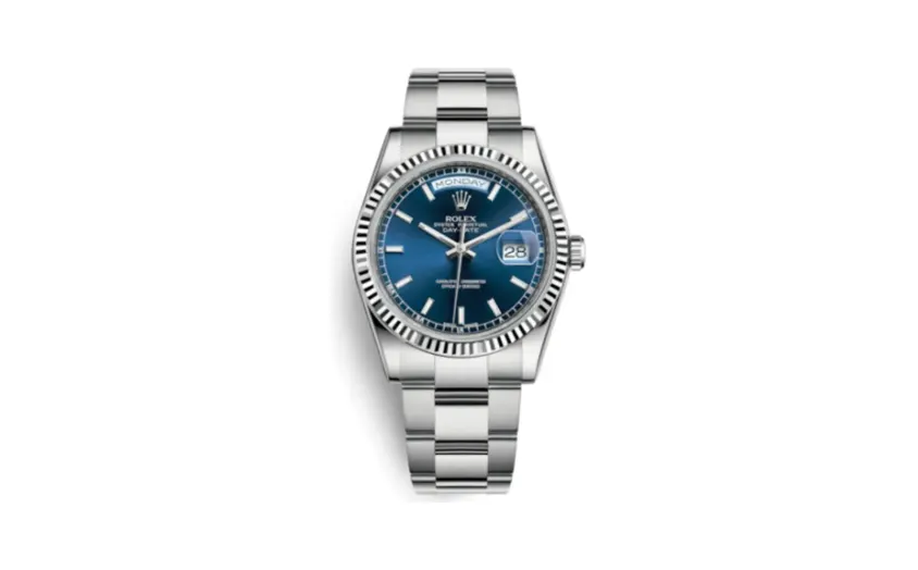 Rolex Day-Date 36 White Gold Fluted / Oyster / Blue