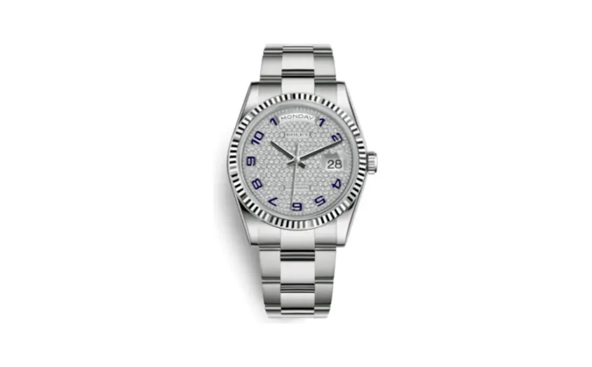 Rolex Day-Date 36 White Gold Fluted / Oyster / Paved