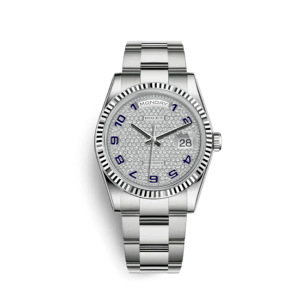 Rolex Day-Date 36 White Gold Fluted / Oyster / Paved