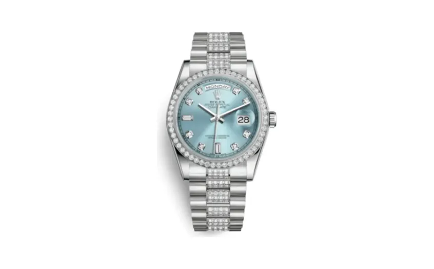 Rolex Day-Date 36 Platinum Diamonds / President Diamonds / Ice Blue Diamond