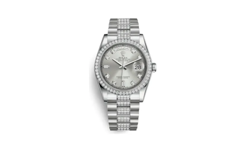 Rolex Day-Date 36 Platinum Diamonds / President Diamonds / Silver Diamond