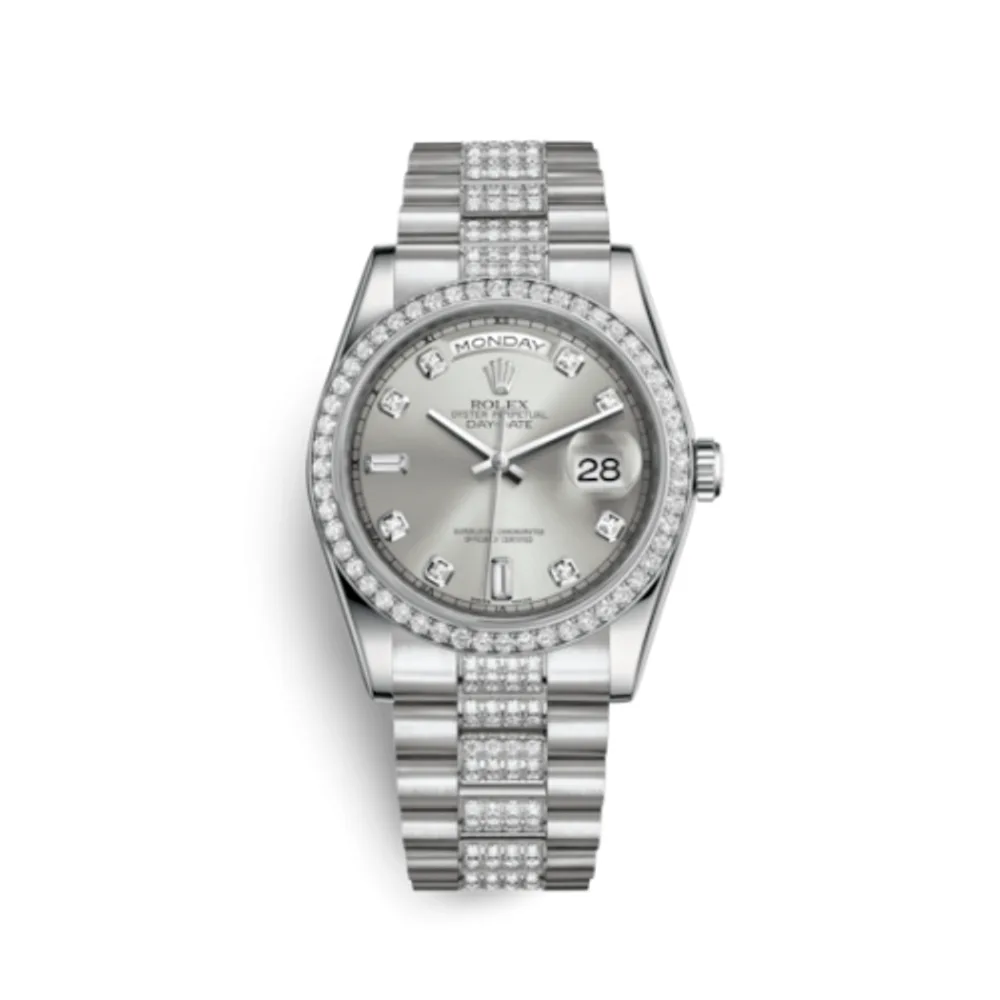 Rolex Day-Date 36 Platinum Diamonds / President Diamonds / Silver Diamond