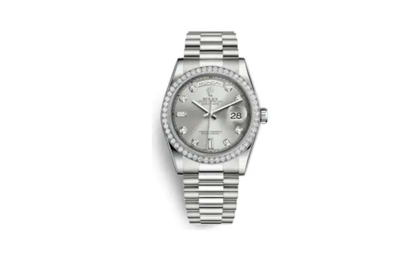 Rolex Day-Date 36 Platinum Diamonds / President / Silver Diamonds