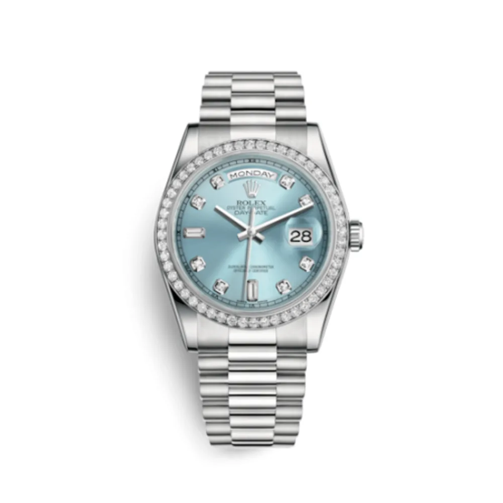 Rolex Day-Date 36 Platinum Diamonds / President / Ice Blue Diamonds