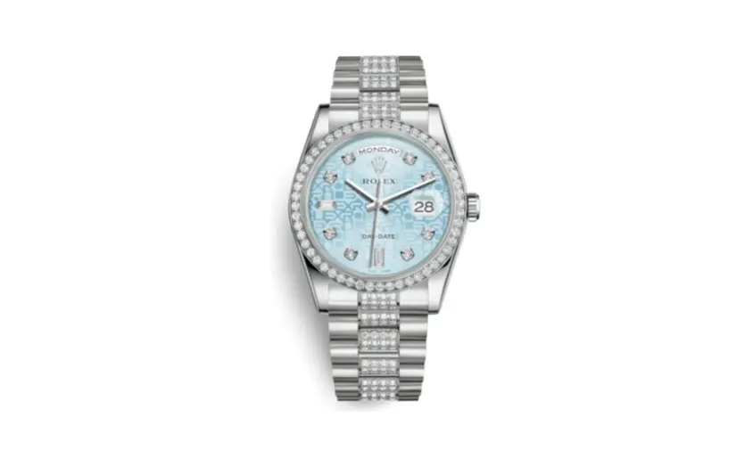 Rolex Day-Date 36 Platinum Diamonds / President Diamonds / Ice Blue Computer