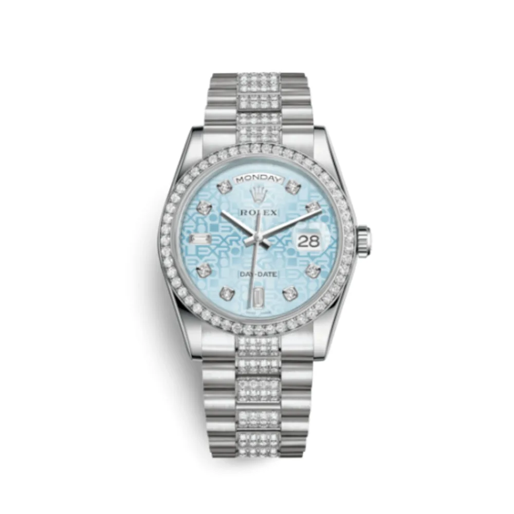Rolex Day-Date 36 Platinum Diamonds / President Diamonds / Ice Blue Computer