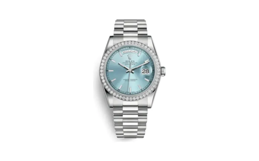 Rolex Day-Date 36 Platinum Diamonds / President / Ice Blue