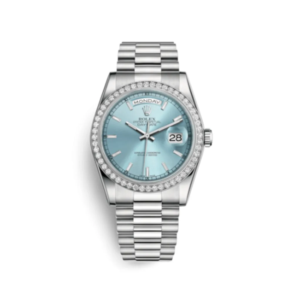 Rolex Day-Date 36 Platinum Diamonds / President / Ice Blue