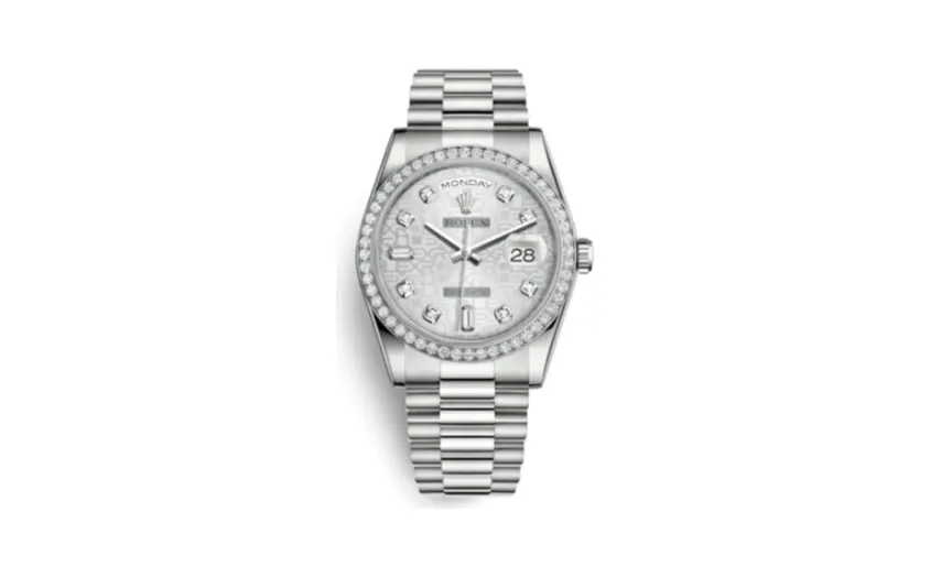 Rolex Day-Date 36 Platinum Diamonds / President / Silver Computer