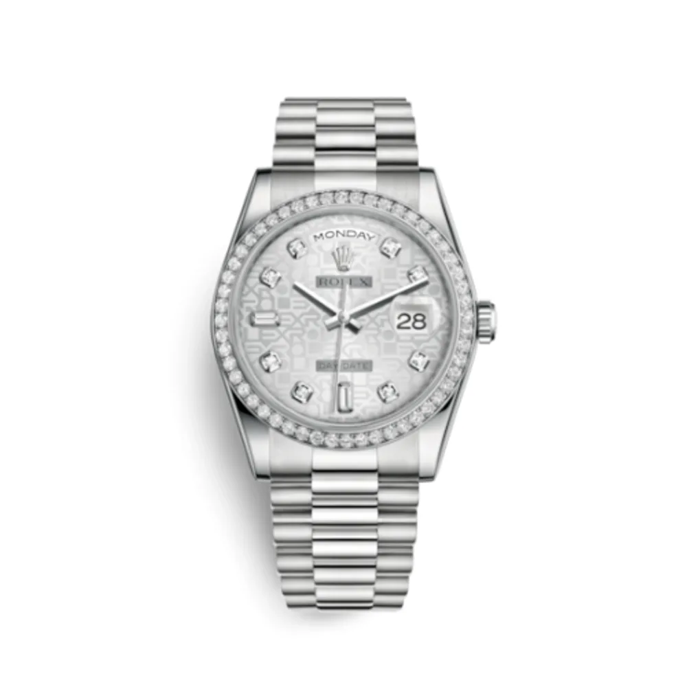 Rolex Day-Date 36 Platinum Diamonds / President / Silver Computer