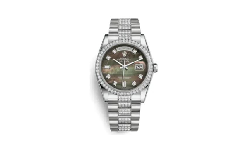 Rolex Day-Date 36 Platinum Diamonds / President Diamonds / Black MOP