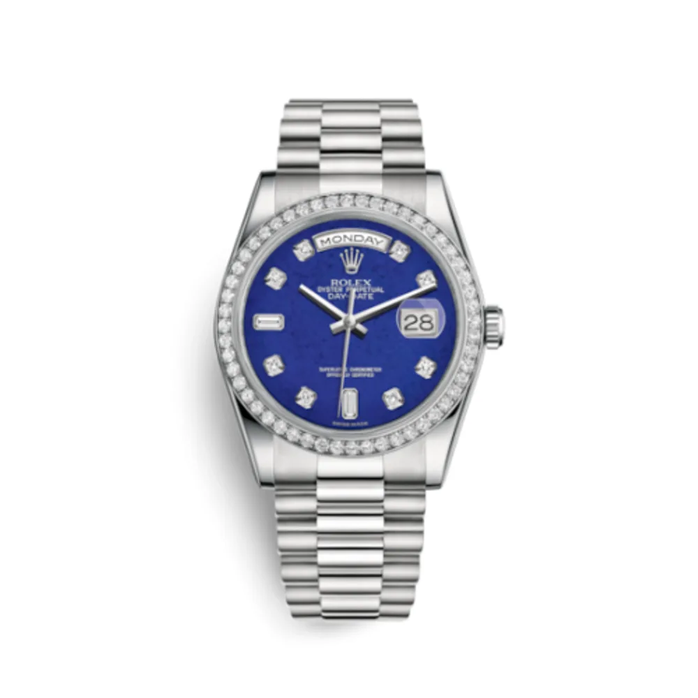 Rolex Day-Date 36 Platinum Diamonds / President / Lapis Diamonds