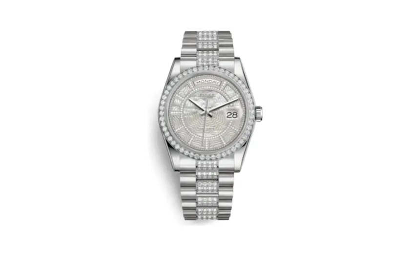 Rolex Day-Date 36 Platinum Diamonds / President Diamonds / White Carousel
