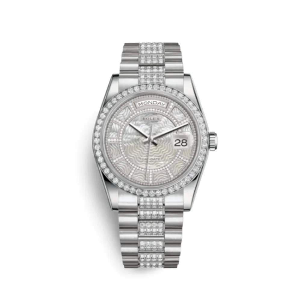 Rolex Day-Date 36 Platinum Diamonds / President Diamonds / White Carousel