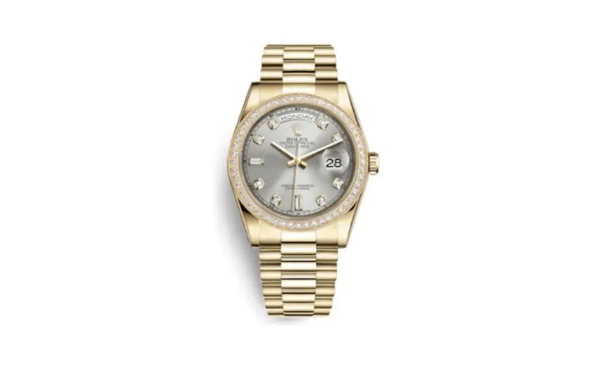 Rolex Day-Date 36 Yellow Gold Diamonds / President / Silver Diamonds
