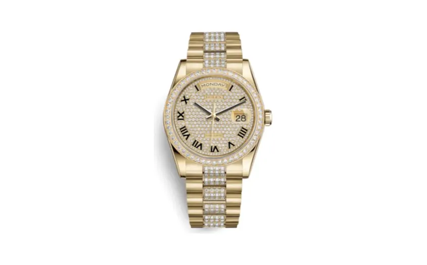 Rolex Day-Date 36 Yellow Gold Diamonds / President Diamond / Paved Roman