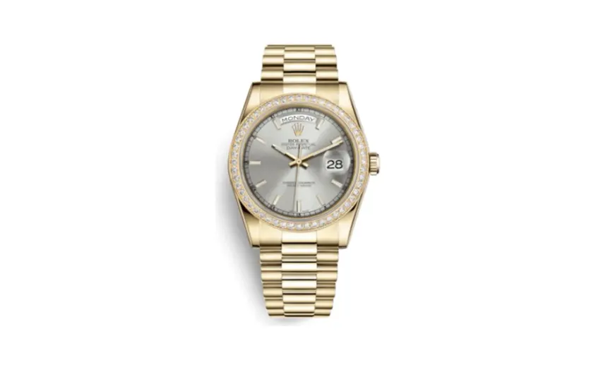 Rolex Day-Date 36 Yellow Gold Diamonds / President / Silver