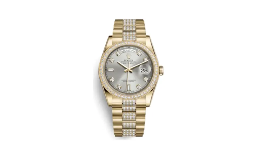 Rolex Day-Date 36 Yellow Gold Diamonds / President Diamond / Silver Diamond
