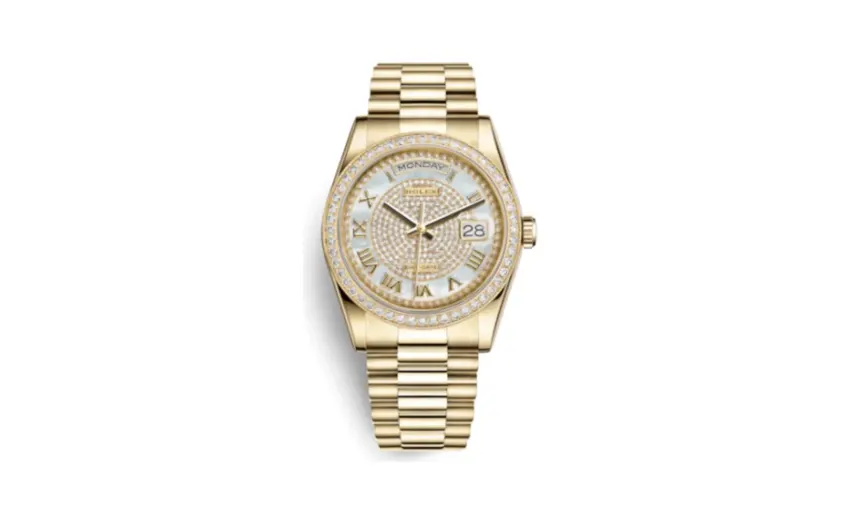 Rolex Day-Date 36 Yellow Gold Diamonds / President Diamond / Paved Roman