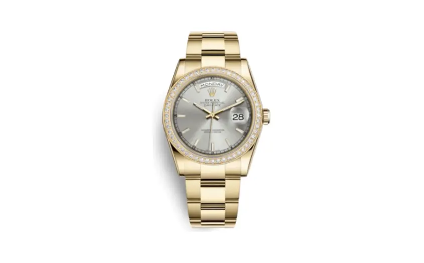 Rolex Day-Date 36 Yellow Gold Diamonds / Oyster / Silver