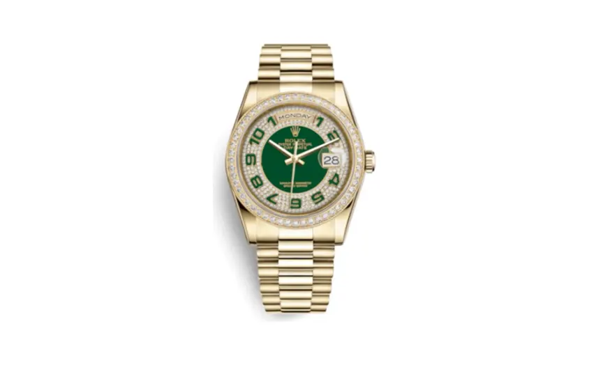 Rolex Day-Date 36 Yellow Gold Diamonds / President / Green Arabic