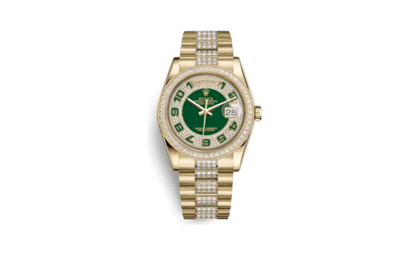 Rolex Day-Date 36 Yellow Gold Diamonds / President Diamonds / Green Paved