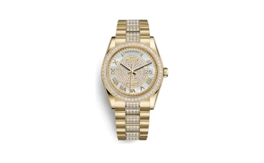Rolex Day-Date 36 Yellow Gold Diamonds / President Diamond / Paved Roman