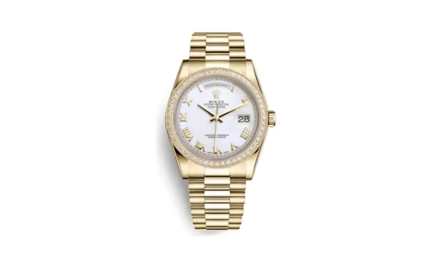 Rolex Day-Date 36 Yellow Gold Diamonds / President / White Roman