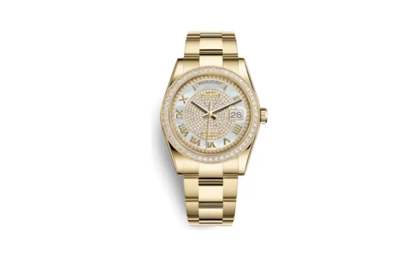 Rolex Day-Date 36 Yellow Gold Diamonds / Oyster / Paved Roman