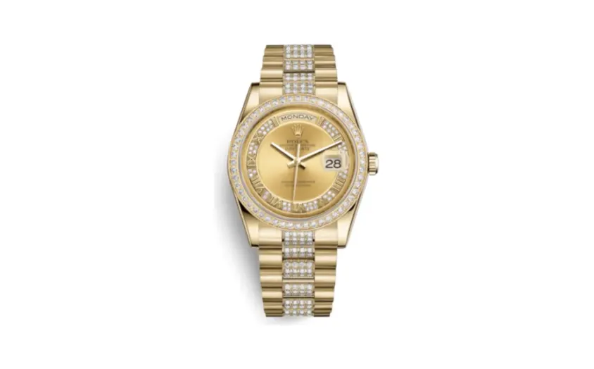 Rolex Day-Date 36 Yellow Gold Diamonds / President Diamonds / Champagne Roman