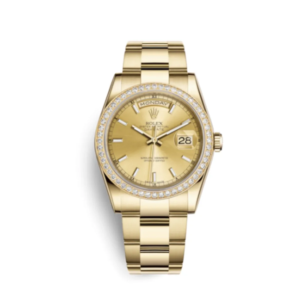 Rolex Day-Date 36 Yellow Gold Diamonds / Oyster / Champagne