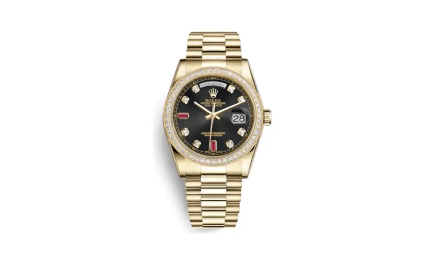Rolex Day-Date 36 Yellow Gold Diamonds / President / Black Diamonds Rubies