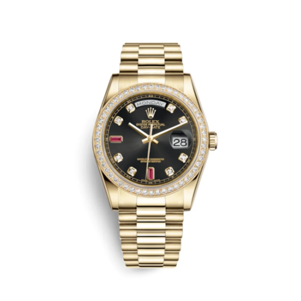 Rolex Day-Date 36 Yellow Gold Diamonds / President / Black Diamonds Rubies