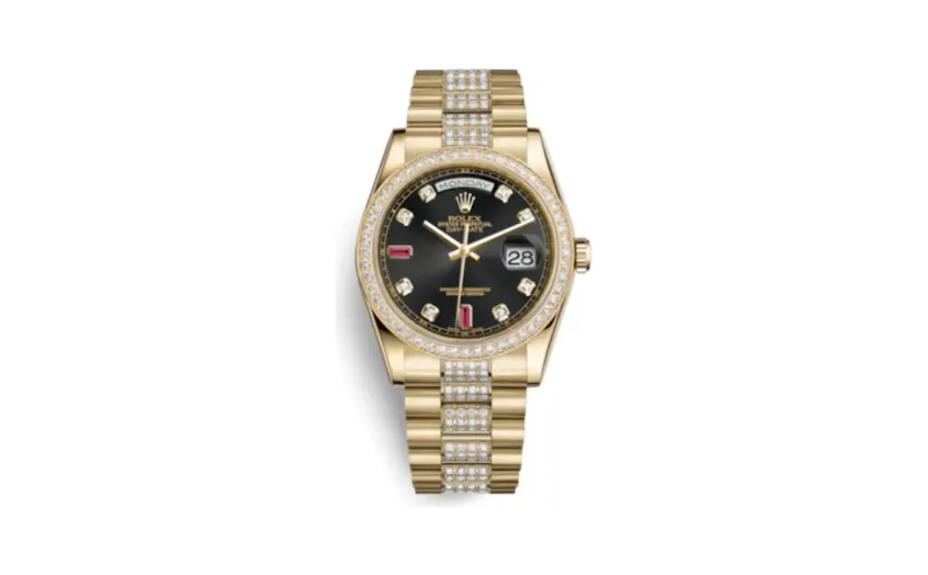 Rolex Day-Date 36 Yellow Gold Diamonds / President Diamonds / Black Diamonds Rubies