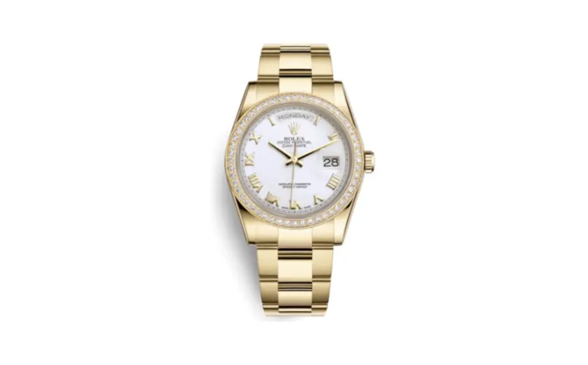 Rolex Day-Date 36 Yellow Gold Diamonds / Oyster / White Roman