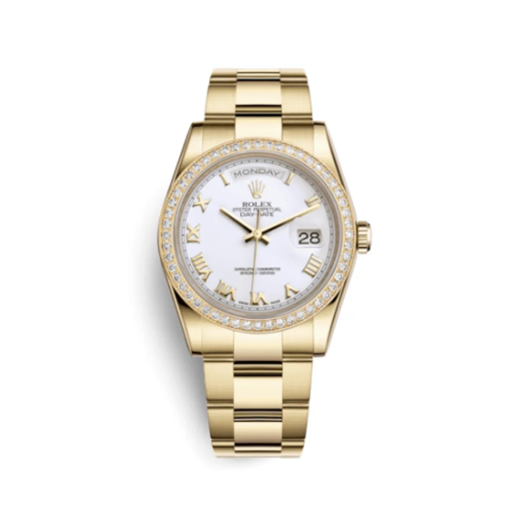 Rolex Day-Date 36 Yellow Gold Diamonds / Oyster / White Roman