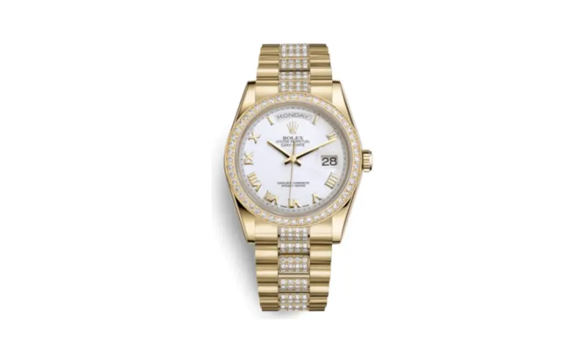 Rolex Day-Date 36 Yellow Gold Diamonds / President Diamonds / White Roman