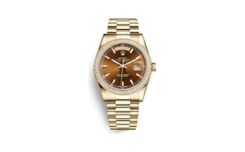 Rolex Day-Date 36 Yellow Gold Diamonds / President / Cognac