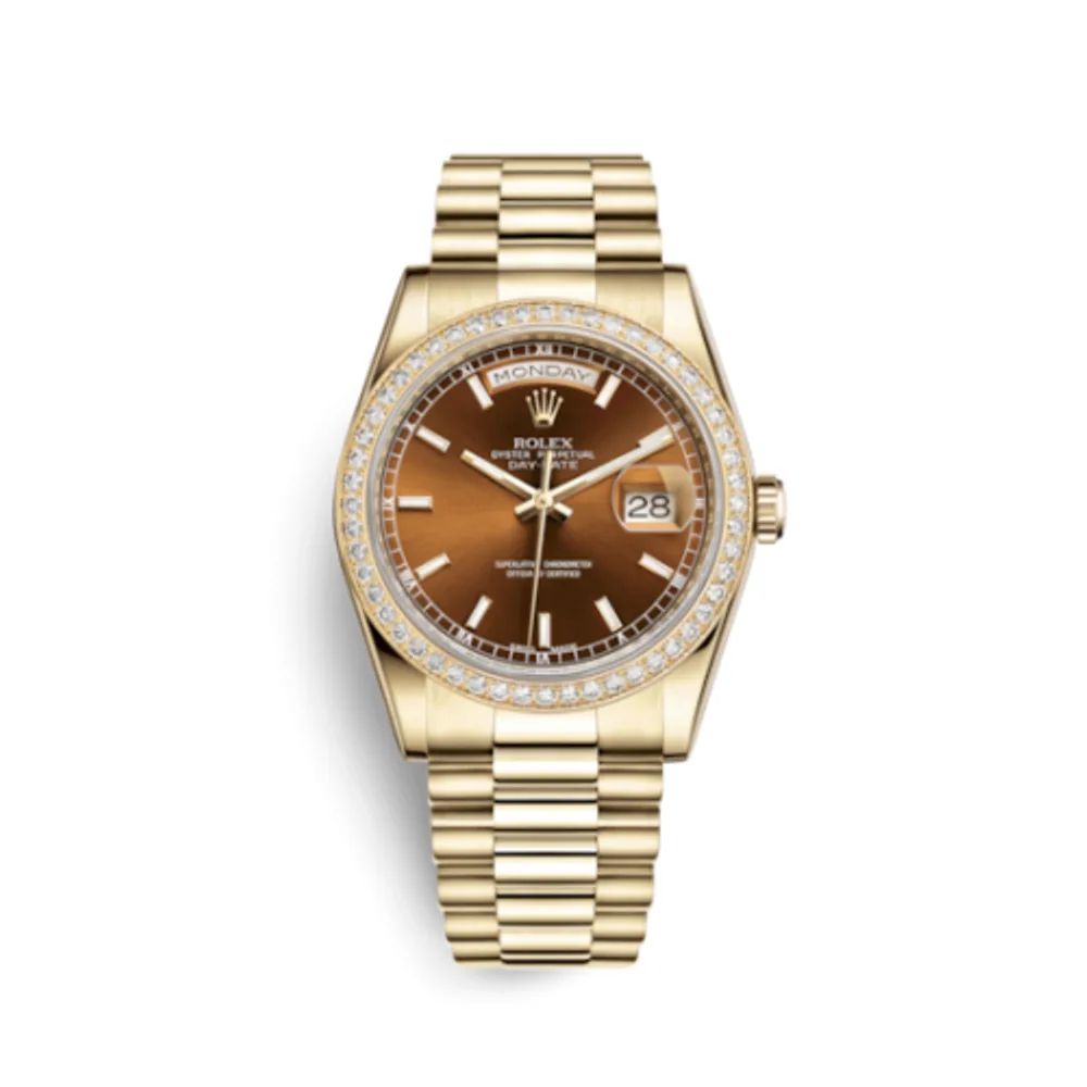 Rolex Day-Date 36 Yellow Gold Diamonds / President / Cognac