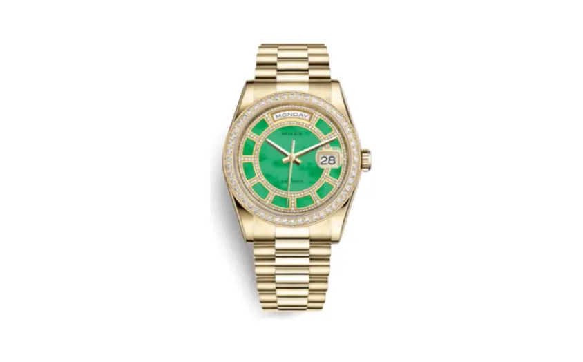 Rolex Day-Date 36 Yellow Gold Diamonds / President / Green Jade Carousel