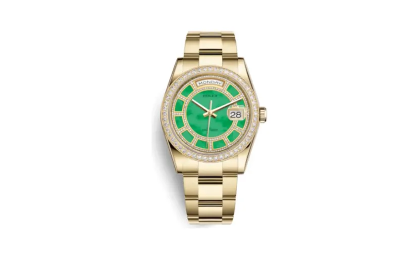 Rolex Day-Date 36 Yellow Gold Diamonds / Oyster / Green Jade Carousel