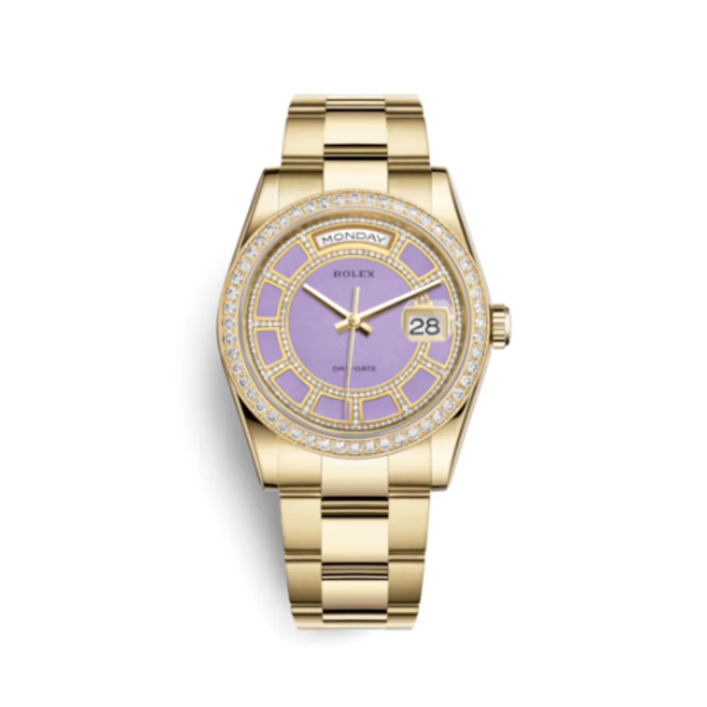 Rolex Day-Date 36 Yellow Gold Diamonds / Oyster / Lavender Jade Carousel