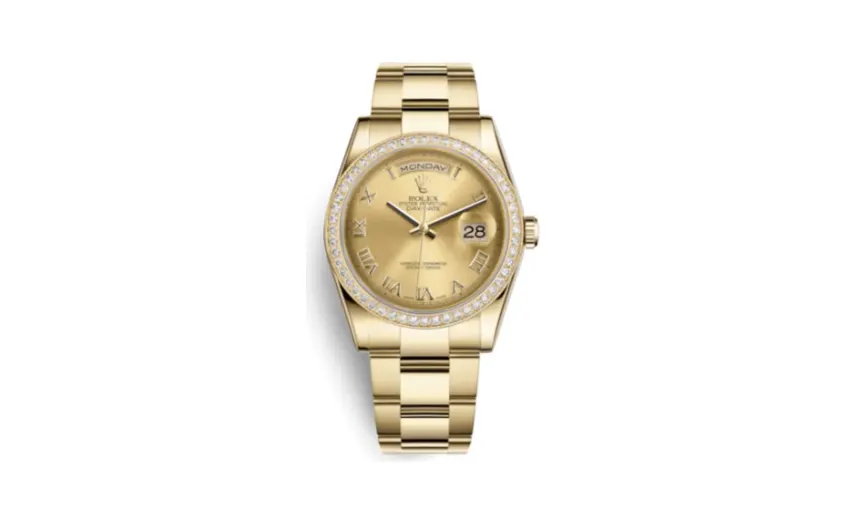Rolex Day-Date 36 Yellow Gold Diamonds / Oyster / Champagne Roman